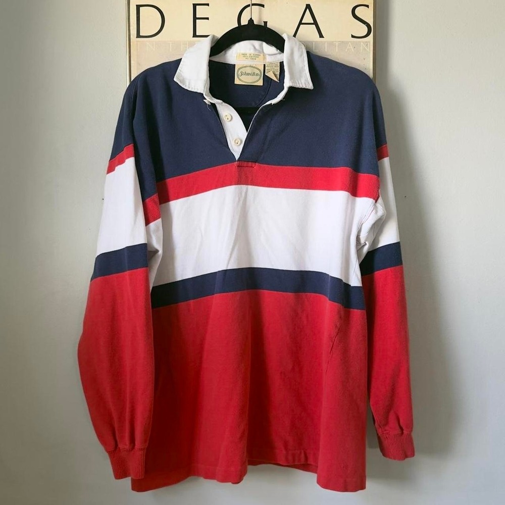 Vintage St Johns Bay Rugby Polo Shirt Retro Preppy USA Colorblock Men's L Tall